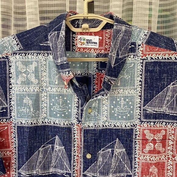 Vintage Reyn Spooner Clipper Nautical Short Sleeve Shirt Men’s XL Sailboat Rever - Picture 4 of 7